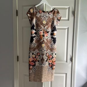 Beige floral printed bodycon dress